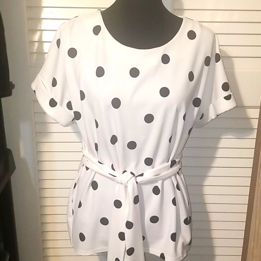Polka Dot Tie Waist Top